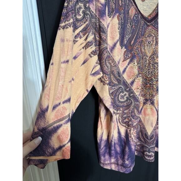 Avenue Paisley Rhinestone Top Women's‎ Y2K Whimsigoth Fairy Velvet Purple - Picture 9 of 10